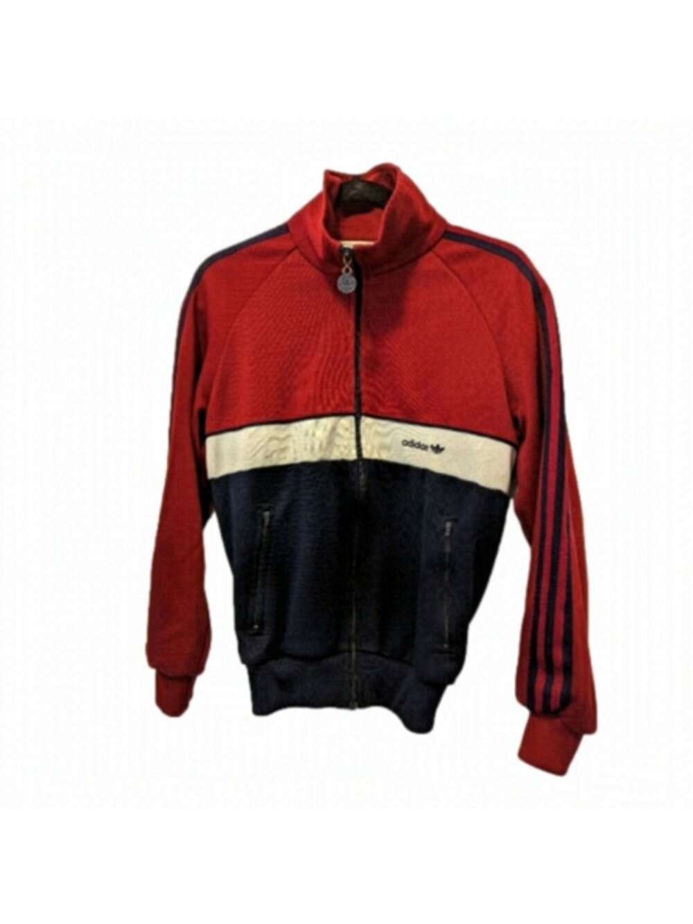 80s Vintage ADIDAS Colorblock Track Jacket,80s Trefoil Athleisure burgandy Sz S